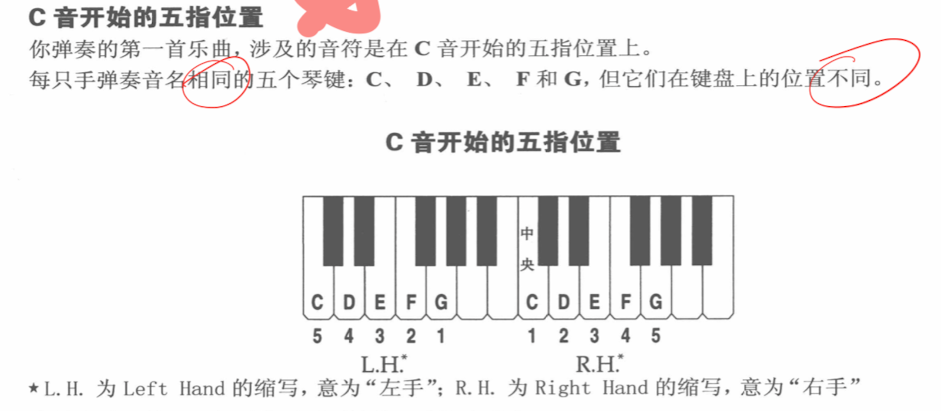 C音开始的五指位置